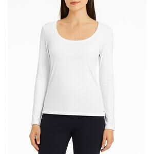 And Now This Shirt Womens 0X White Long Sleeve Scoop Neck Stretch Layering
